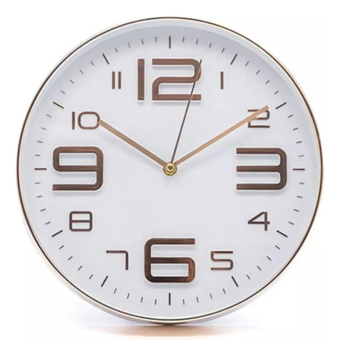 Reloj De Pared Redondo Decorativo Blanco Dorado