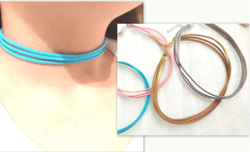 Collar Choker Gargantilla Cinta Doble Símil Cuero Dorado