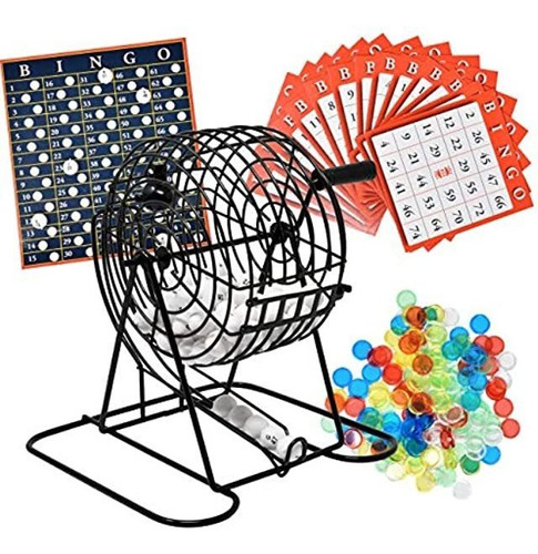 Juego De Bingo De Lujo Con Metal Bingo Cage Spinner, 75 Bol