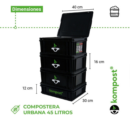 Imagen 6 de 10 de Compostera Urbana Balcón Domiciliaria Compost 45 L Kompost F