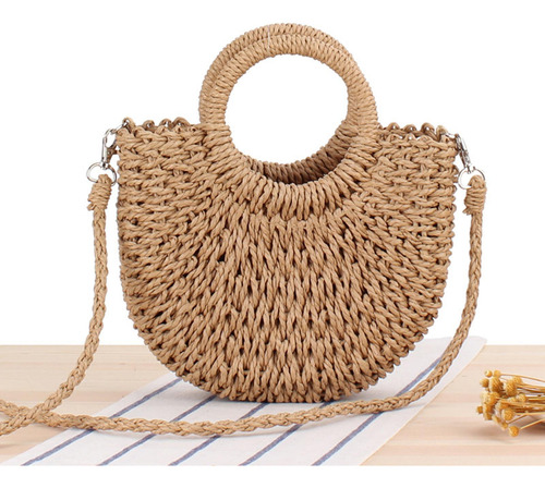 Bolso De Paja Para Mujer, Bolso De Mano Pequeño Con Marrón