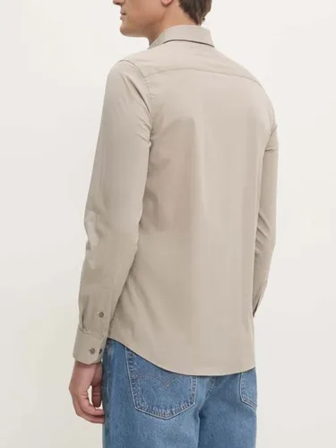 Camisa Beige Slim De Popelín Elástico Calvin Klein