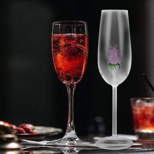 Doitool Copa De Vino Rosa, Copa De Vino De Flores De Cristal