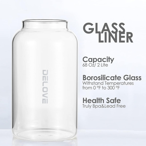Delove 68 Oz/2 Liter Glass Pitcher With Shatterproof Shel Ab