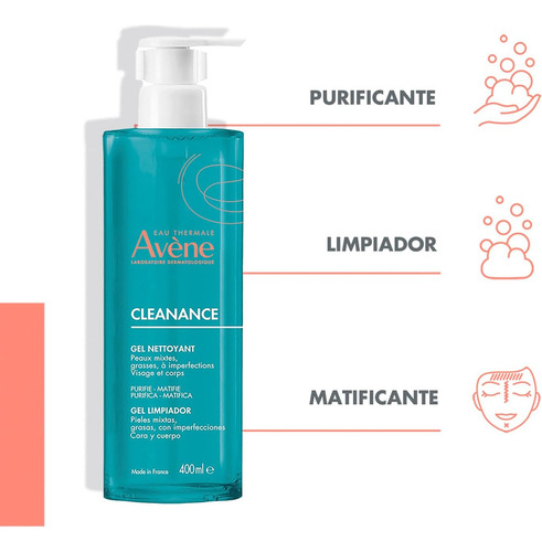 Gel Limpiador Avène Cleanance Purificador Rostro 400ml Tipo Grasa Con Imperfecciones Día/noche