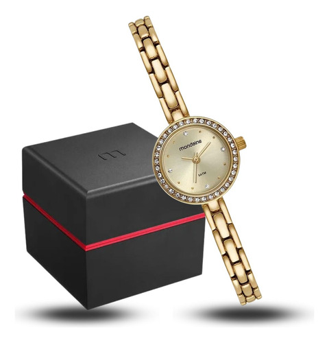 Relógio Feminino Mondaine Cristal Dourado Pequeno Original