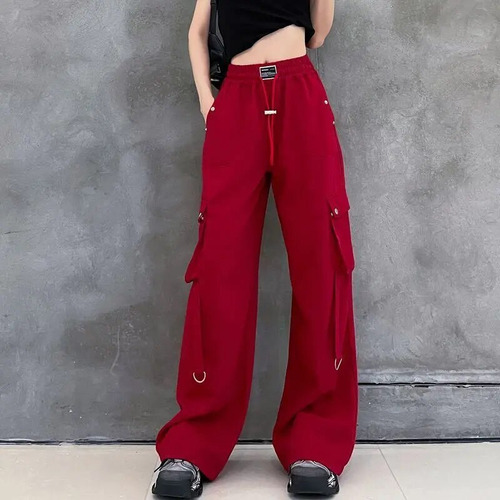 Pantalones Cargo De Moda Rojos Para Mujer, Ropa Urbana, Hip