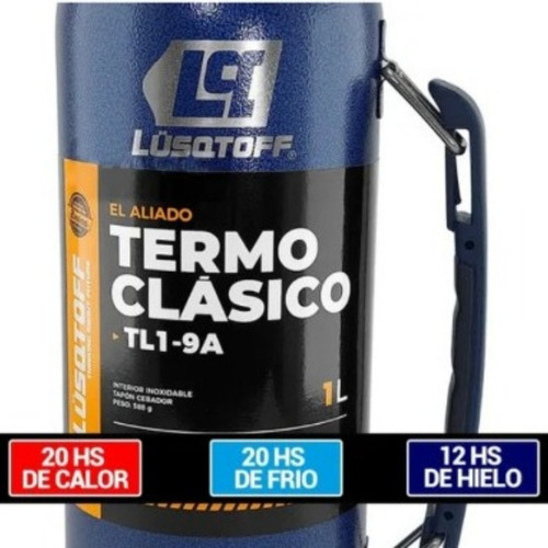 Imagen 2 de 8 de Termo Lusqtoff Tl19 Clasico Con Manija Azul 1 L Acero Inox Color Azul