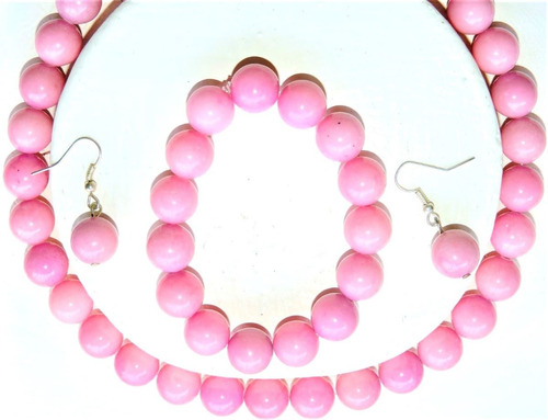 Set Collar Pulsera Aretes Genérico Jade 4 Piezas Color Rosa 