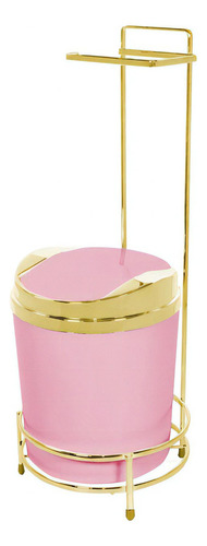 Porta Papel Higiênico Dourado Piatina Com Lixeira 5 L Cor Rosa-claro