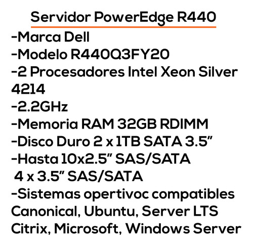 Servidor Dell Poweredge R440 2 Intel Xeon 4214 32gb 1tb Bagc
