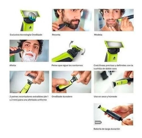 Imagen 3 de 7 de Afeitadora Philips Oneblade Qp2510 Recargable + Qp220