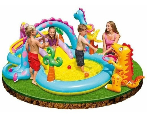 Piscina Inflable De Dinosuario Con Tobogan