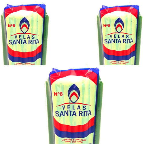 Vela Verde Palito Votiva Parafina Tradicional Kit 3 Und