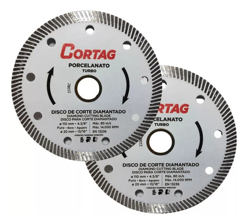 Kit 2 Disco Diamantado Turbo Porcelanato 110mm Piso Cortag