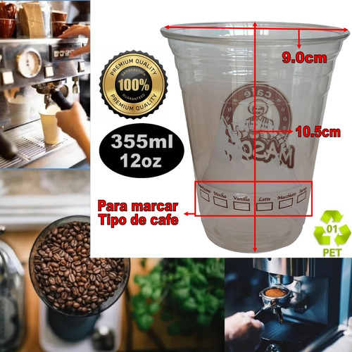Imagen 2 de 2 de Pack 50 Vasos Plástico Pet Para Café 355ml 12oz Sin Tapa