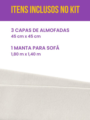 Kit 3 Capas Almofada Cru Off White 45x45 Sofá Sala + Manta Cor Bege/Cru Liso