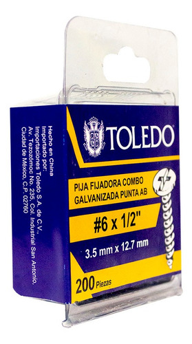 Pija Fijadora Combo Plana + Phillips #6 X 1/2 200pz Toledo