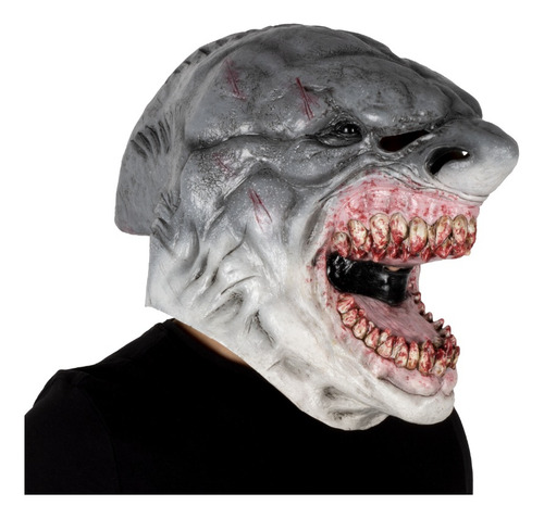Máscara De Tiburón Asesino White Shark Disfraz Halloween Color Gris