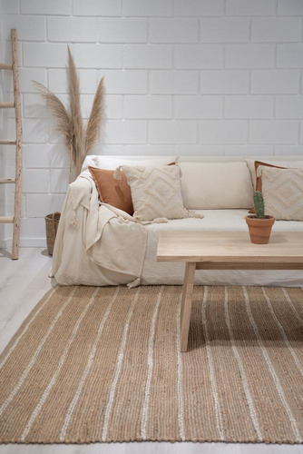 Alfombra Yute Nat. Con Algodon India Grande 200x300 Premium 3 M 2 M Yute Y Algodón Trenzado Natural Y Blanco