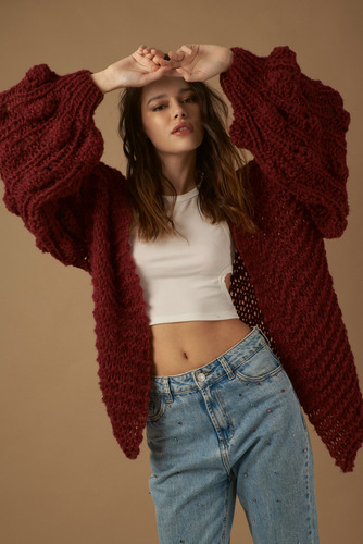 Saco Cabalango Tejido En Mohair Con Mangas Globo