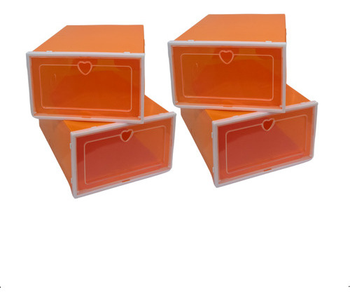 Kit 4 Organizador Modular Neoblue Para Sapatos/tênis - Caixas Empilháveis Com Porta, Versátil Para Brinquedos/acessórios, Espaço Otimizado, Acesso Rápido, Montagem Fácil, Design Laranja Translúcido