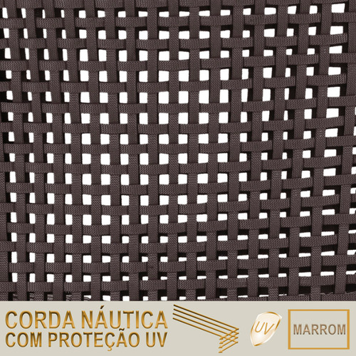 6 Cadeiras Corda Náutica E Mesa Tampo 1,20m Ripado Alumínio Estrutura Marrom