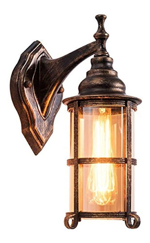 Lámpara De Pared Rústica Para Exteriores Con Cristal Ámbar