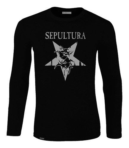 Camiseta Manga Larga Sepultura Logo Estrella Banda Rock Lbo