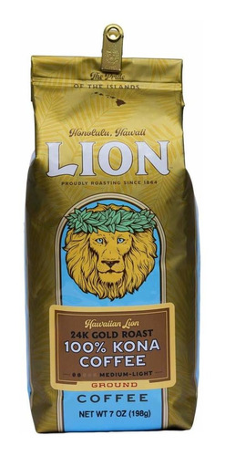 Lion Coffee, 24k Gold Roast, 100% Kona, Molido, Bolsa De 7 O