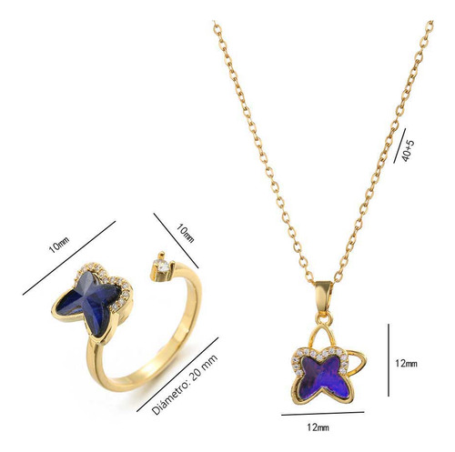 Mariposa Conjunto Joyas Collar Anillo Giratorio Para Mujer
