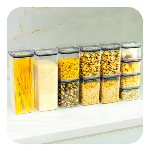 Kit 12 Potes Herméticos Porta Mantimentos Quadrado Cozinha Cor Tr...