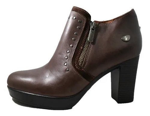 Botineta Cavatini Cuero Mujer Taco Alto Plataforma Tachas