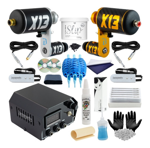 Imagem 1 de 9 de Kit Tatuagem Tattoo Profissional 2 Maquinas Rotativas X13