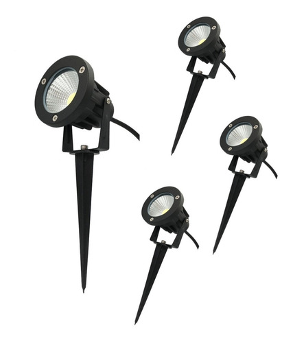 Kit 4 Luminárias Espeto Jardim 7w Luz Quente Lâmpada Cob Led Cor da carcaça Preto Cor da luz 2700k 110V/220V