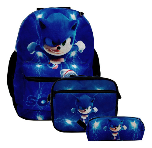 Mochila Escolar Sonic 2 Juvenil Tam G Lancheira Infantil