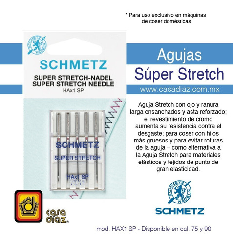 Agujas Schmetz Súper Stretch Para Máquina De Coser Familiar