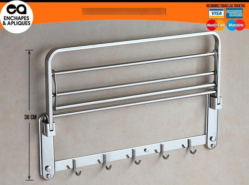 Imagen 3 de 6 de Organizador Toallas Plegable Con Percheros 60 Cm Acero Inox
