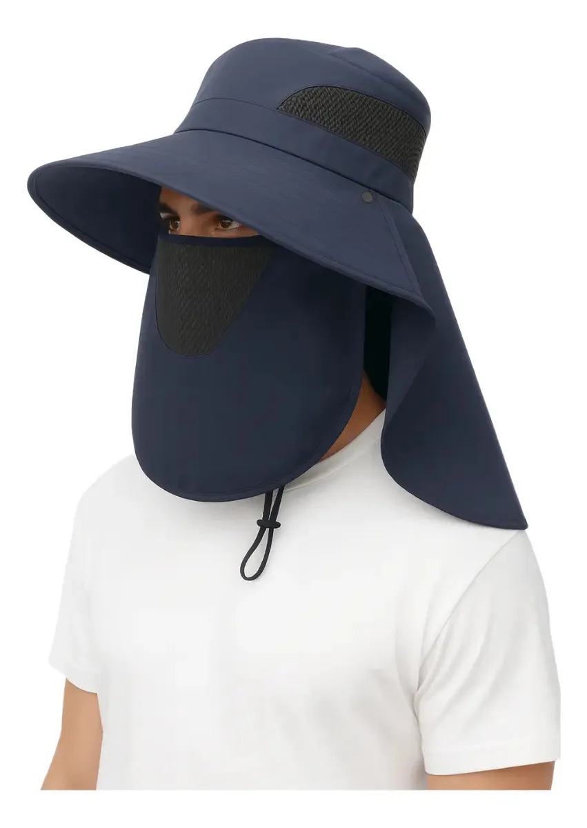 Chapéu De Pescador Camping Proteção Solar Com Aba Grande Cor Azul-escuro Tamanho UN