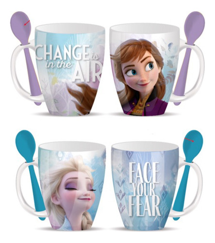 Set 2 Tazas De Porcelana Con Cuchara Disney Frozen 310 Ml