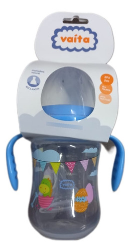 Mamadera Boca Ancha C/asas 240cc Vaita Color Celeste Animales