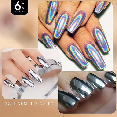 Conjunto De Pó De Unhas Cromado De 6 Cores Com Efeito De Esp