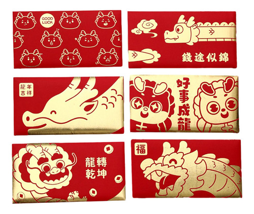 6x Sobres Rojos De Año Nuevo Chino Hong Bao Estilo C