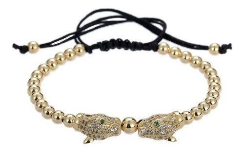 Excelente Pulsera Dorada Cabezas De Jagures Unisex Moda