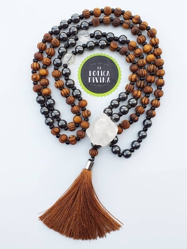 Japa Mala 108 Cuentas Madera Hematite Cuarzo Cristal