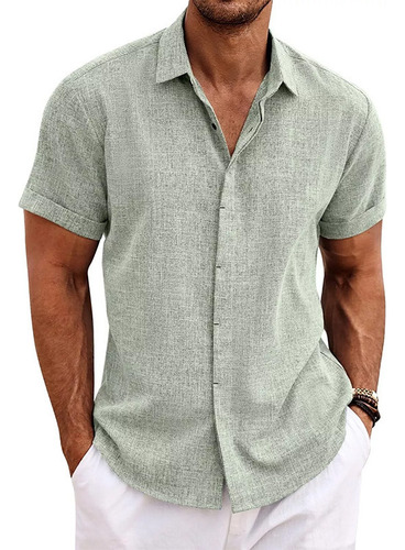 Camiseta Holgada De Manga Corta De Lino, Color Liso