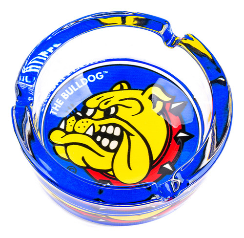 Cenicero Bulldog De Vidrio Color Azul Redondo