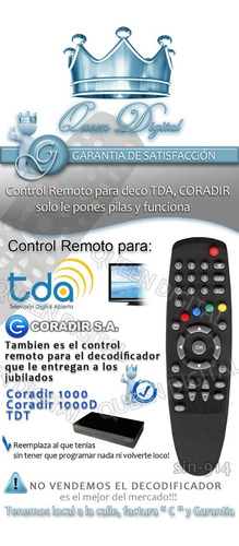 Imagen 2 de 10 de Control Remoto Para Tda Coradir 1000d 3000d 1800d Dtv2100
