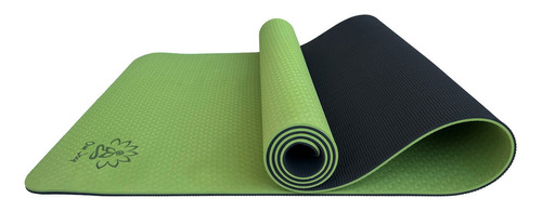 Om Joy Tapete Yoga Mat TPE Esteira Pilates Exercícios Reciclável Sustentável 183x61cm 6mm Verde e Preto
