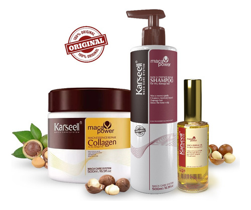 Karseel Mascara 500gr + Shampoo 500ml + Óleo 50ml (kit)